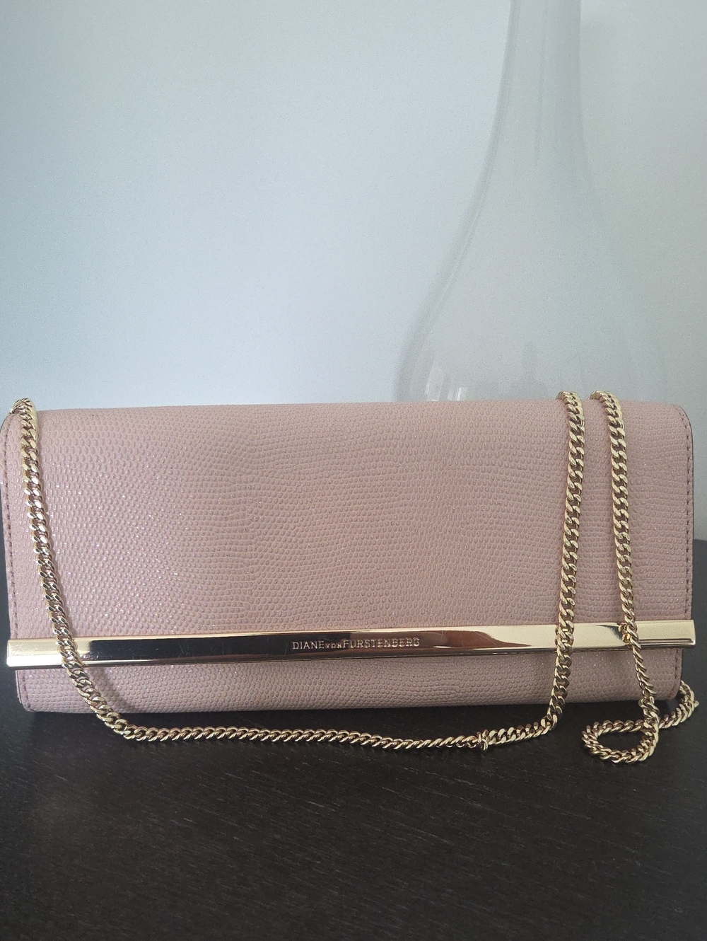 Diane Von Furstenberg Pale Pink Leather Chain Clutch